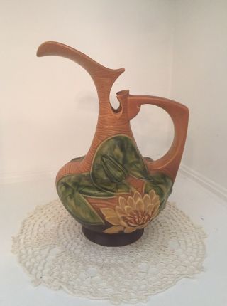 Vintage Roseville Pottery Water Lily Ewer 11 - 10