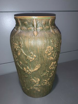 Vintage Red Wing Union Stoneware Pottery Brushware Ivy Pattern Green/gold Vase
