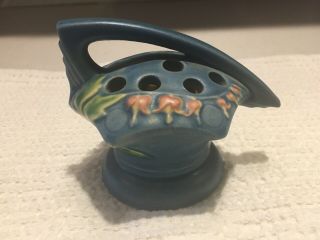 Vintage Roseville Pottery Blue Bleeding Heart Flower Frog