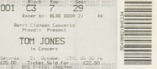 (49313) Tom Jones 1992 Wembley Ticket