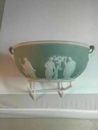 Vintage Wedgwood Jasperware Green Dip 4 " Sacrifice Bowl 2 Handles Mid 19thc