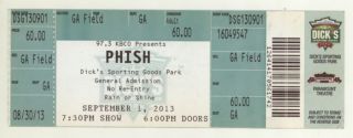 Rare Phish 9/1/13 Commerce City Co Full Ticket Denver