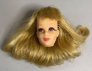1965 Barbie’s Cousin Francie Brown Eyes Rooted Lashes Blond Flip Hair Doll Head