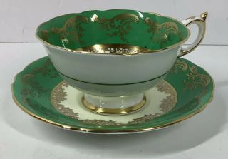 Vintage Paragon Tea Cup & Saucer Green & Gold Double Warrant