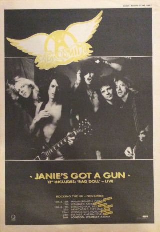 Aerosmith - Press Poster Advert - Janie’s Got A Gun - 11/11/1989