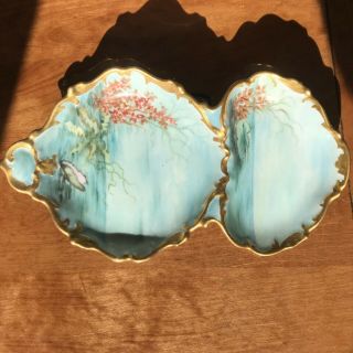 T&v Limoges,  8 3/8 ",  Oyster Fish Plate Hand Painted Sea Shells,  Coral & Seaweed
