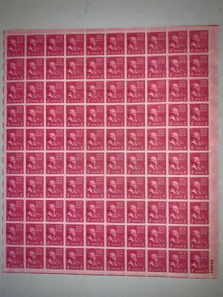 Us Stamps Sc 806 John Adams 2c Sheet Of 100 Mnh 1938