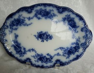 Antique Grindley Flow Blue Florida Oval Platter 12 " England C.  1891 Rare