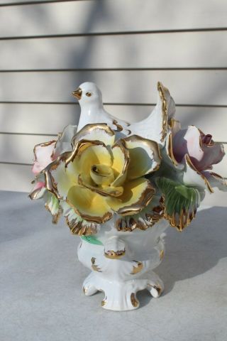Vtg Capodimonte Dove And Roses Centerpiece 10.  5 " H " X 9.  75 " W Made In Italy
