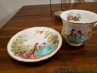 Rare Paragon China Cup And Saucer Hand Painted Couple
