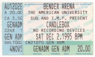 Rare Candlebox 12/2/95 Washington Dc American University Concert Ticket Stub