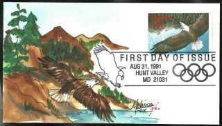 Melissa Fox Hand Painted : 1991 International Express Mail Eagle W/$14.  00 Stamp