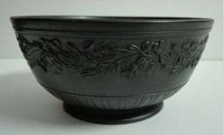Antique English Black Basalt Porcelain Bowl Plant Motifs