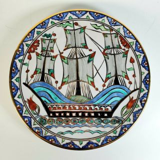 Rare Ikaros Pottery Hand Painted Sailing Ship Rhodes Greece 11.  5 Plate A 320 - 220
