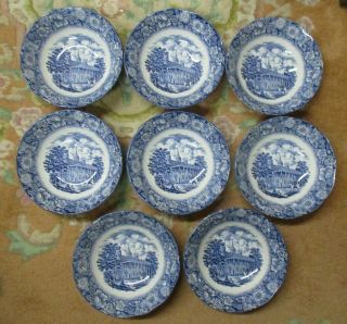 Set Of 8 Liberty Blue Mount Vernon Staffordshire Soup Or Cereal Bowls