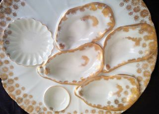 Rare Antique Haviland & Co Limoges Depose 4 Well Oyster Plate w/Dual Sauce Wells 2