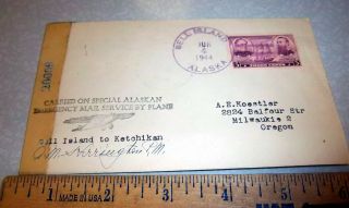 1944 Stamped Cover Bell Island Alaska Cancel,  Alaska Emergency Air Mail Logo