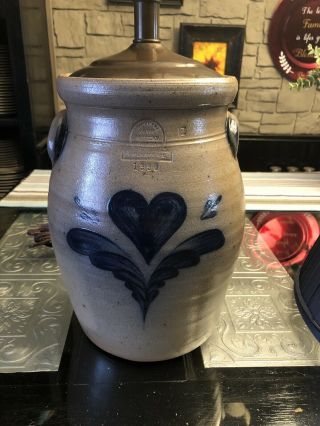 Rowe Pottery Table Lamp Heart 1990 Salt Glazed Ceramic 3