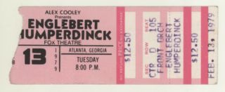 Rare Englebert Humperdinck 2/13/79 Atlanta Ga Fox Theatre Ticket Stub