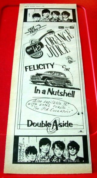 Orange Juice Felicity Vintage Orig 1982 Press/mag Advert 17 " X 6 " Edwyn Collins