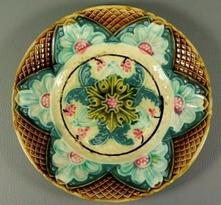 Antique Victorian French Majolica Flowers Art Nouveau Wall Plate C1890