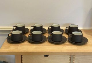 Set Of 8 Dansk Ihq Design Denmark Smooth Flamestone Coffee Tea Cups W/ Saucers