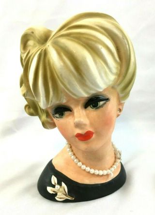 Vintage Napco Napcoware Japan Lady Head Vase Blonde With Pearl Necklace C7472