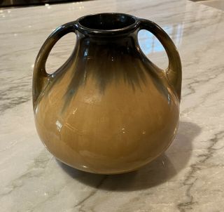 Fulper Arts & Crafts Yellow Flambé Glaze Art Pottery Double Handle Arc Vase 642