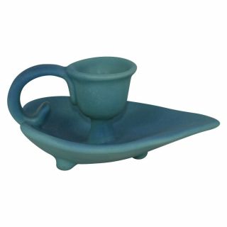 Van Briggle Pottery 1940s Heart Shaped Blue Chamberstick Candle Holder