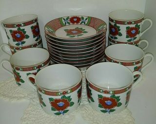 Set Of 8 Fitz & Floyd Camellia Cups And Saucer