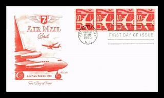 Dr Jim Stamps Us Air Mail Coil 7c First Day Cover Strip Scott C61