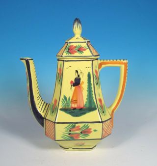 Hb Henriot Quimper French Faience Soleil Breton Woman Octagonal Coffee Pot Excl