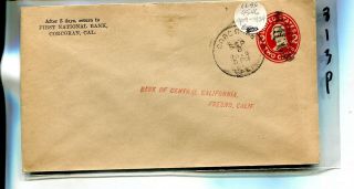 Corcoran California First National Bank Stamp Cover 1915