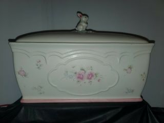 Pfaltzgraff Tea Rose Bread Box With Lid Bunny Rabbit Blue Flowers Storage