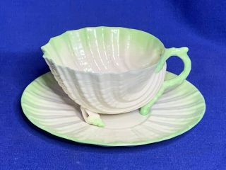 Irish Belleek Porcelain Neptune Pattern Cup & Saucer Second Black Mark Ca.  1891