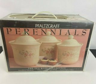 Vintage Pfaltzgraff Perennials 3 Piece Tea Rose Canister Set – Nos