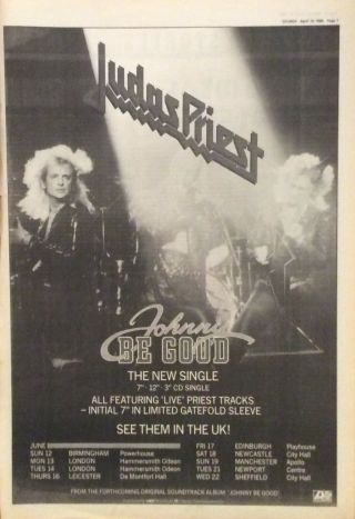 Judas Priest - Press Poster Advert - Johnny Be Good - 16/04/1988