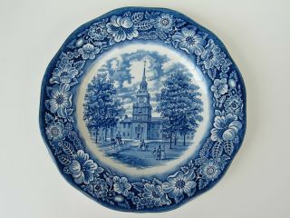 FOUR STAFFORDSHIRE ENGLISH BLUE AND WHITE LIBERTY BLUE PLATES INDEPENDENCE HALL 2