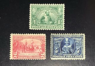 Us Stamps 328 - 330 Jamestown Exposition Set Of 1907 1c - 5c Mh F - Vf/xf Og Scv=$197