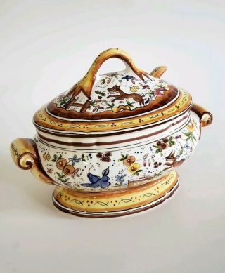 Holu Made In Portugal Hand Painted Soup Tureen With Laddle