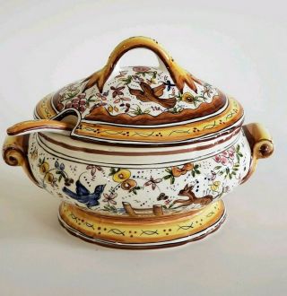 HOLU MADE IN PORTUGAL HAND PAINTED SOUP TUREEN WITH LADDLE 2