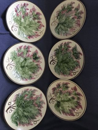 Vintage Zell Majolica Set Of 6 Oak Leaf Made In Germany Plates