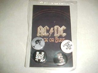 Ac/dc " Rock Or Bust " Set Of 4 Promo Only Buttons.  - Package