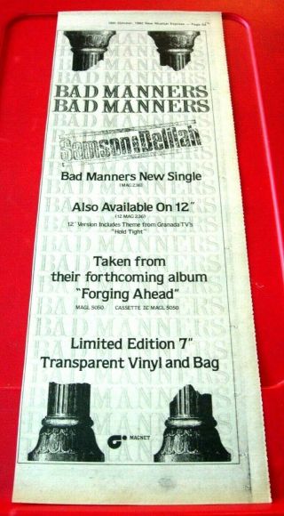 Bad Manners Samson And Delilah Vintage Orig 1982 Press/mag Advert 17 " X 6 " Ska