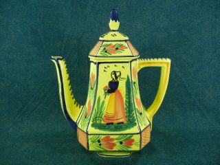 Hb Quimper France Soleil Yellow Bretonne Lady Large Coffee Pot With Lid