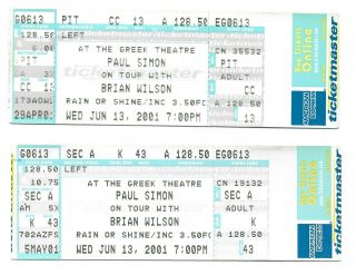 Paul Simon & Brian Wilson Tickets From Greek Theatre June 13,  2001 -
