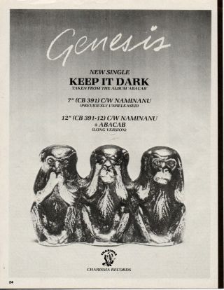 Genesis Keep It Dark - 1980s A4 Poster Advert Fault