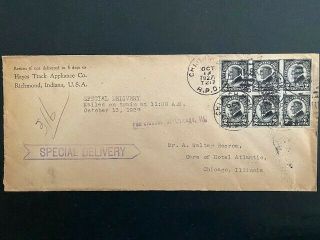 1927 Commercial Special Delivery Cover With 2 Cent Black Harding Imperf Block 6