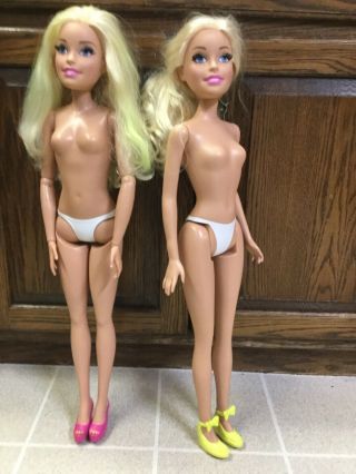 Two Mattel 28 Inch Barbie Dolls With 1 Dress