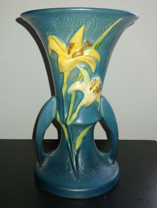 Roseville Pottery Blue Zephyr Lily Vase Pattern No.  132 - 7 -